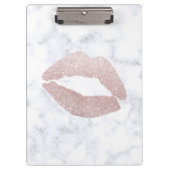 エレガントでガーリーなばら色の金ゴールドのグリッターの唇の白の大理石 クリップボード (正面)