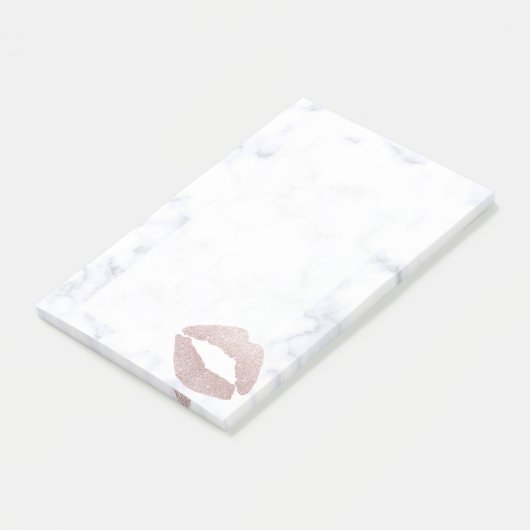 エレガントでガーリーなばら色の金ゴールドのグリッターの唇の白の大理石 ポストイット (アングル)