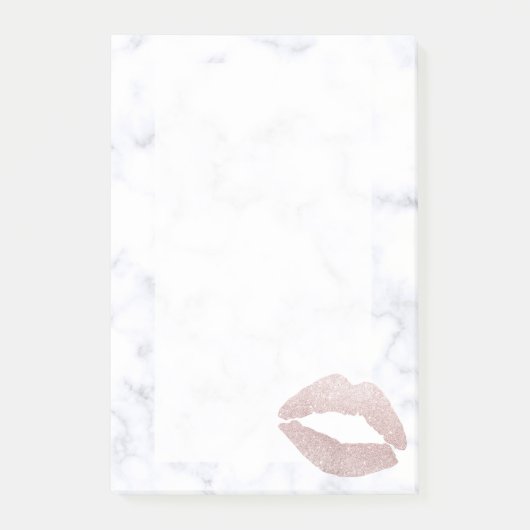 エレガントでガーリーなばら色の金ゴールドのグリッターの唇の白の大理石 ポストイット (正面)