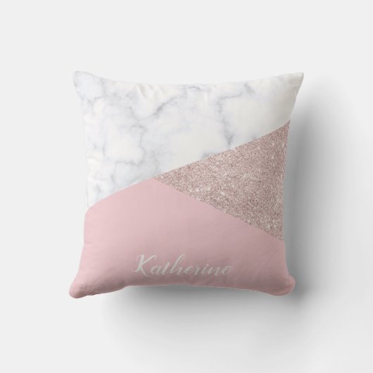 エレガントでガーリーなばら色の金ゴールドのグリッターの白い大理石のピンク クッション (裏面)