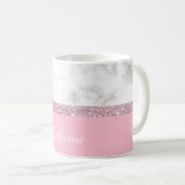 エレガントでガーリーなばら色の金ゴールドのグリッターの白い大理石のピンク コーヒーマグカップ (正面右)