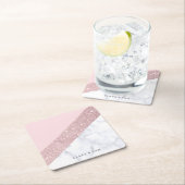 エレガントでガーリーなばら色の金ゴールドのグリッターの白い大理石のピンク スクエアペーパーコースター (インサイチュ)