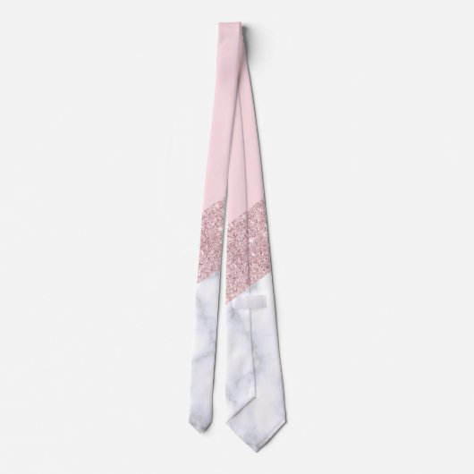 エレガントでガーリーなばら色の金ゴールドのグリッターの白い大理石のピンク ネクタイ (裏面)