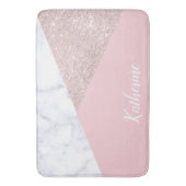 エレガントでガーリーなばら色の金ゴールドのグリッターの白い大理石のピンク バスマット (正面縦)