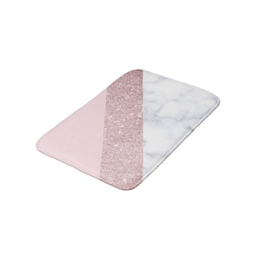 エレガントでガーリーなばら色の金ゴールドのグリッターの白い大理石のピンク バスマット (アングル)