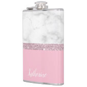 エレガントでガーリーなばら色の金ゴールドのグリッターの白い大理石のピンク フラスク (左)