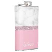 エレガントでガーリーなばら色の金ゴールドのグリッターの白い大理石のピンク フラスク (右)
