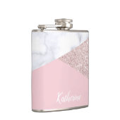 エレガントでガーリーなばら色の金ゴールドのグリッターの白い大理石のピンク フラスク (右)