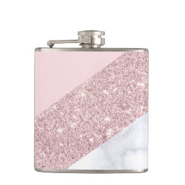 エレガントでガーリーなばら色の金ゴールドのグリッターの白い大理石のピンク フラスク