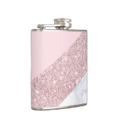 エレガントでガーリーなばら色の金ゴールドのグリッターの白い大理石のピンク フラスク (右)