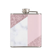エレガントでガーリーなばら色の金ゴールドのグリッターの白い大理石のピンク フラスク (裏面)