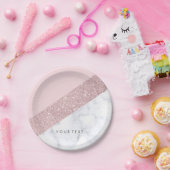 エレガントでガーリーなばら色の金ゴールドのグリッターの白い大理石のピンク ペーパープレート (パーティー)