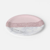 エレガントでガーリーなばら色の金ゴールドのグリッターの白い大理石のピンク ペーパープレート (アングル)