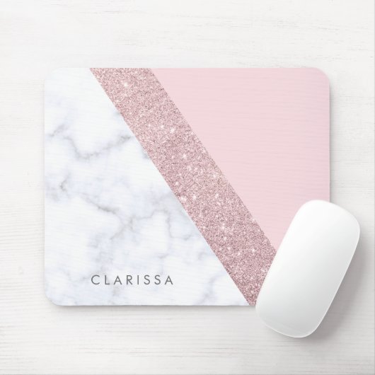 エレガントでガーリーなばら色の金ゴールドのグリッターの白い大理石のピンク マウスパッド (マウス)