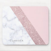 エレガントでガーリーなばら色の金ゴールドのグリッターの白い大理石のピンク マウスパッド (正面)