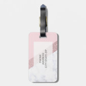 エレガントでガーリーなばら色の金ゴールドのグリッターの白い大理石のピンク ラゲッジタグ (裏面縦)