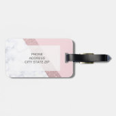 エレガントでガーリーなばら色の金ゴールドのグリッターの白い大理石のピンク ラゲッジタグ (裏面横)