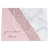 エレガントでガーリーなばら色の金ゴールドのグリッターの白い大理石のピンク ラージペーパーバッグ (正面)