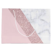 エレガントでガーリーなばら色の金ゴールドのグリッターの白い大理石のピンク ラージペーパーバッグ (裏面)