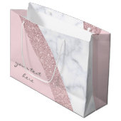 エレガントでガーリーなばら色の金ゴールドのグリッターの白い大理石のピンク ラージペーパーバッグ (正面アングル)
