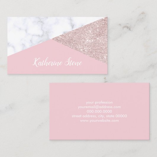 エレガントでガーリーなばら色の金ゴールドのグリッターの白い大理石のピンク 名刺 (正面/裏面)
