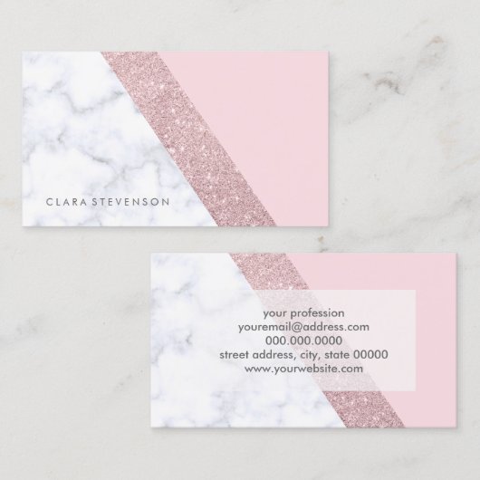エレガントでガーリーなばら色の金ゴールドのグリッターの白い大理石のピンク 名刺 (正面/裏面)