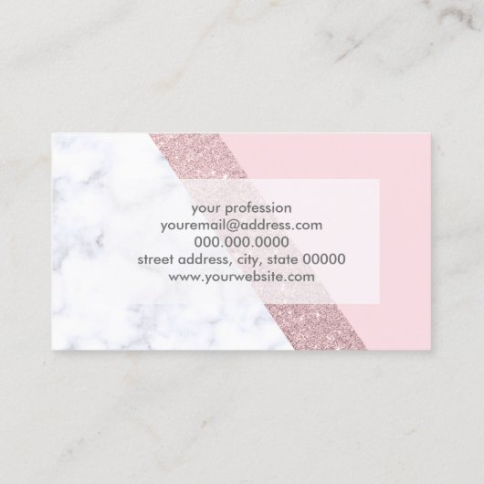 エレガントでガーリーなばら色の金ゴールドのグリッターの白い大理石のピンク 名刺 (裏面)