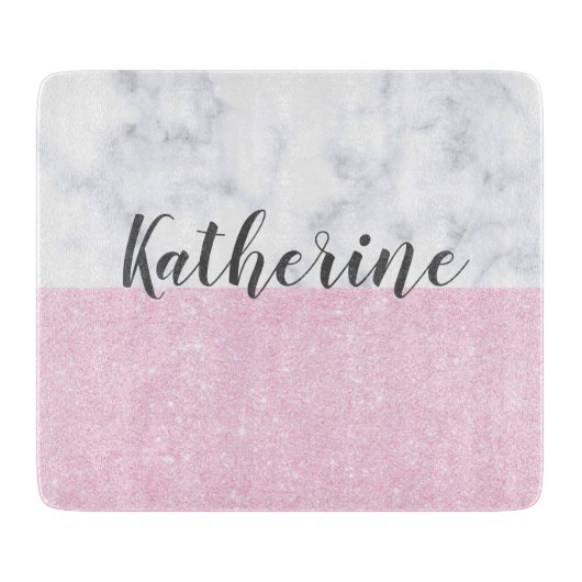 エレガントでガーリーなばら色の金ゴールドのグリッターの白の大理石 カッティングボード (正面)