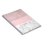 エレガントでガーリーなばら色の金ゴールドのグリッター及び白い大理石 ノートブック (右側)