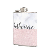 エレガントでガーリーなばら色の金ゴールドのグリッター及び白い大理石 フラスク (左)