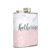 エレガントでガーリーなばら色の金ゴールドのグリッター及び白い大理石 フラスク (右)