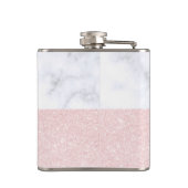 エレガントでガーリーなばら色の金ゴールドのグリッター及び白い大理石 フラスク (裏面)