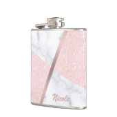 エレガントでガーリーなばら色の金ゴールドのグリッター及び白い大理石 フラスク (左)