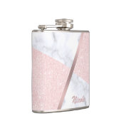 エレガントでガーリーなばら色の金ゴールドのグリッター及び白い大理石 フラスク (右)