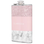 エレガントでガーリーなばら色の金ゴールドのグリッター及び白い大理石 フラスク (左)