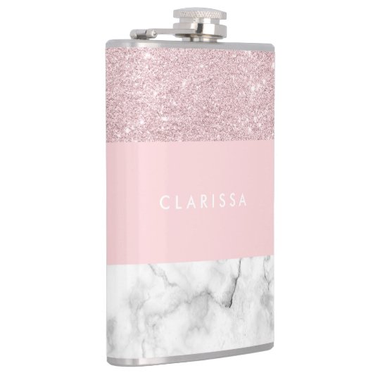 エレガントでガーリーなばら色の金ゴールドのグリッター及び白い大理石 フラスク (右)