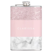 エレガントでガーリーなばら色の金ゴールドのグリッター及び白い大理石 フラスク (正面)