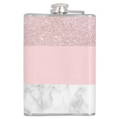 エレガントでガーリーなばら色の金ゴールドのグリッター及び白い大理石 フラスク (裏面)