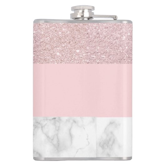 エレガントでガーリーなばら色の金ゴールドのグリッター及び白い大理石 フラスク (裏面)