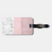 エレガントでガーリーなばら色の金ゴールドのグリッター及び白い大理石 ラゲッジタグ (裏面横)