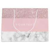 エレガントでガーリーなばら色の金ゴールドのグリッター及び白い大理石 ラージペーパーバッグ (正面)