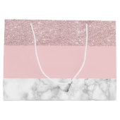 エレガントでガーリーなばら色の金ゴールドのグリッター及び白い大理石 ラージペーパーバッグ (裏面)