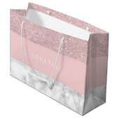 エレガントでガーリーなばら色の金ゴールドのグリッター及び白い大理石 ラージペーパーバッグ (正面アングル)