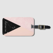 エレガントでガーリーなばら色の金ゴールドのグリッター及び背部大理石 ラゲッジタグ (正面横)