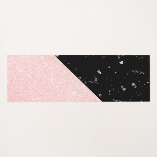 エレガントでガーリーなばら色の金ゴールドのグリッター及び黒い大理石 ヨガマット (裏面(横))