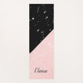 エレガントでガーリーなばら色の金ゴールドのグリッター及び黒い大理石 ヨガマット (正面)