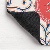 エレガントでガーリーなオレンジ青い花パターンモノグラム マウスパッド (コーナー)