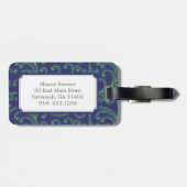 エレガントでガーリーな青緑の花パターンモノグラム ラゲッジタグ (裏面横)