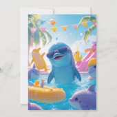 エレガントでキュートなイルカのプールパーティー招待状 招待状 (裏面)