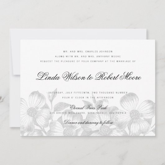 エレガントでクラシカルなドッグウッドの花のウェディング招待状 招待状 (正面)